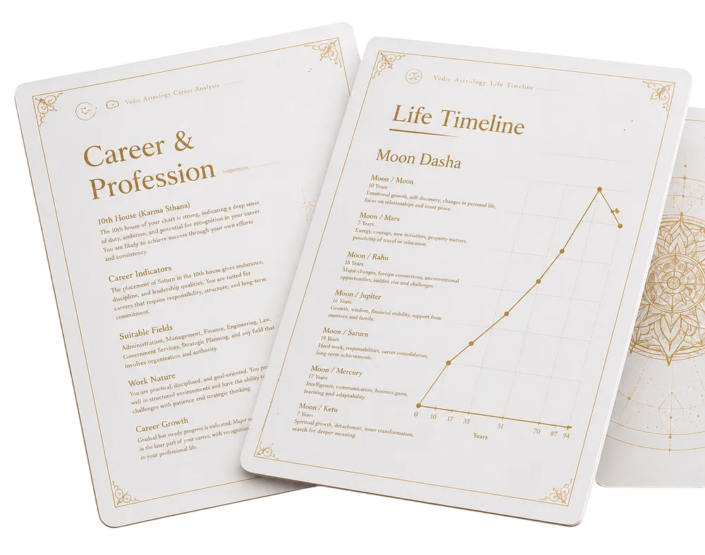 Sample report pages: Career and Profession, Life Timeline